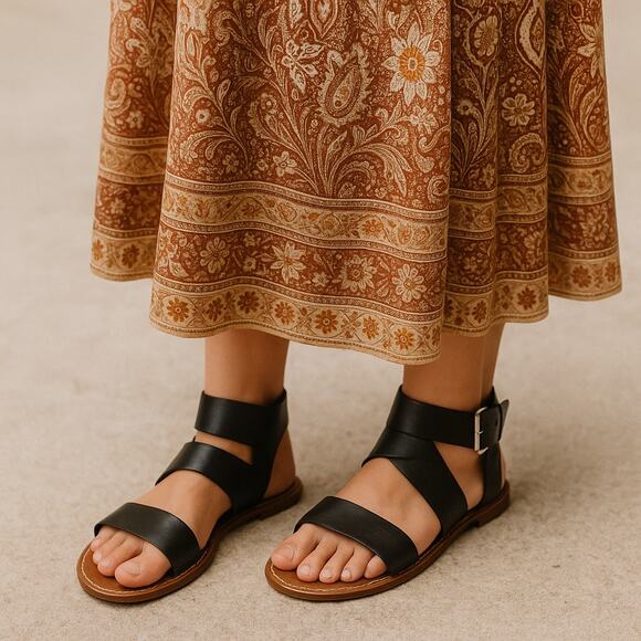 Urban Outfitters Bohemian Leather Large Strap Gladiator Sandals Size 10 - Picture 1 of 6